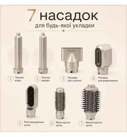 Фен-мультістайлер Blousson Premium AirStyler 7в1, 1400 Вт, 7 насадок
